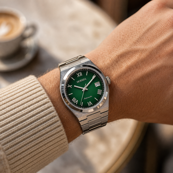 CLASSIC Silver Steel Roman Emerald Green